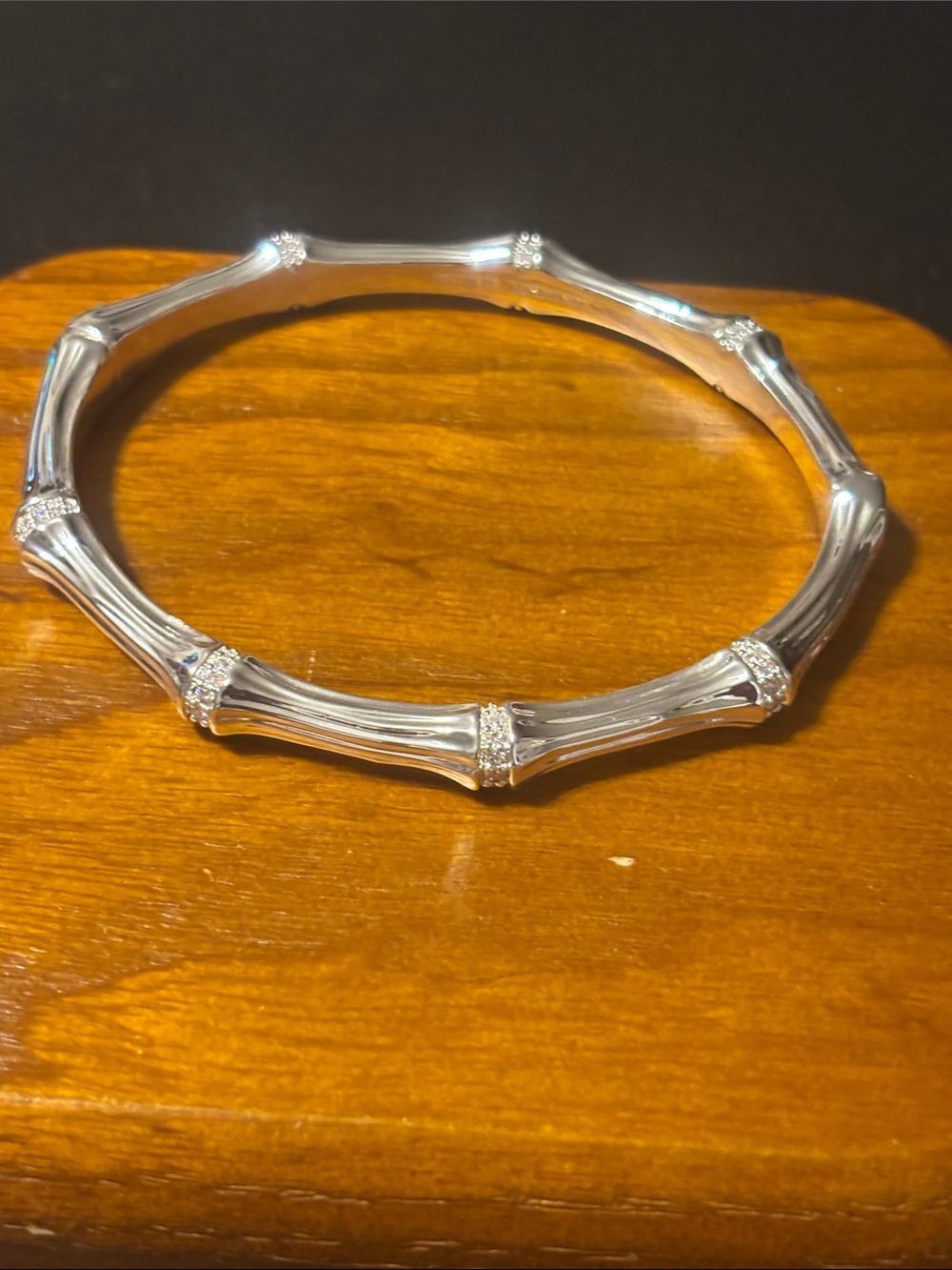 Silver Plate Bamboo-Style Crystal Accent Bangle Bracelet By Annabel Aram